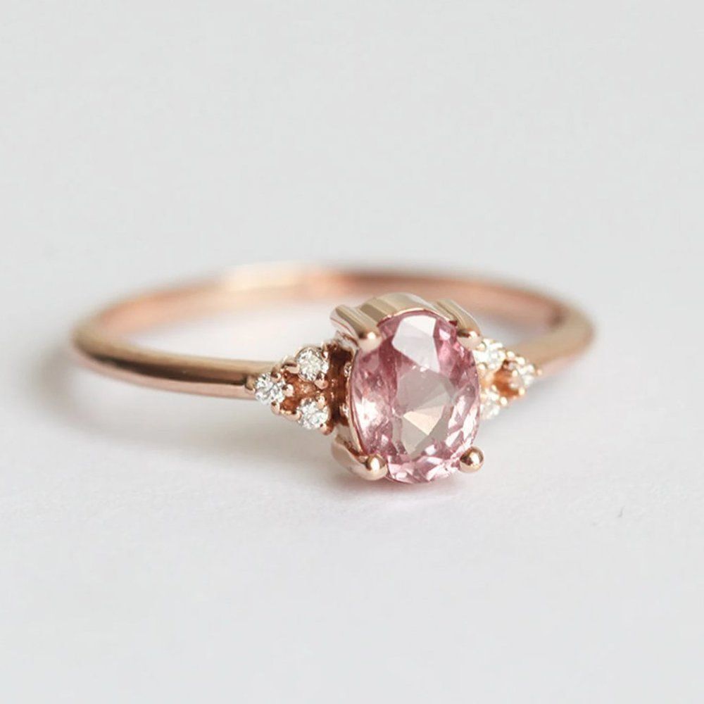 Rose Gold Pink Zircon Stone Crystal Cocktail Ring